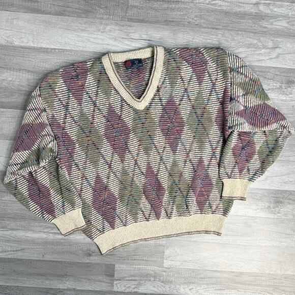 Vintage 90s Grandpacore Isle of Cotton Sweater Made in USA Size XL - Picture 3 of 6